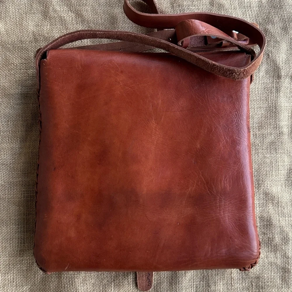Vintage Brown Leather Handmade Joy Bag Woven Unisex Crossbody messenger Boho